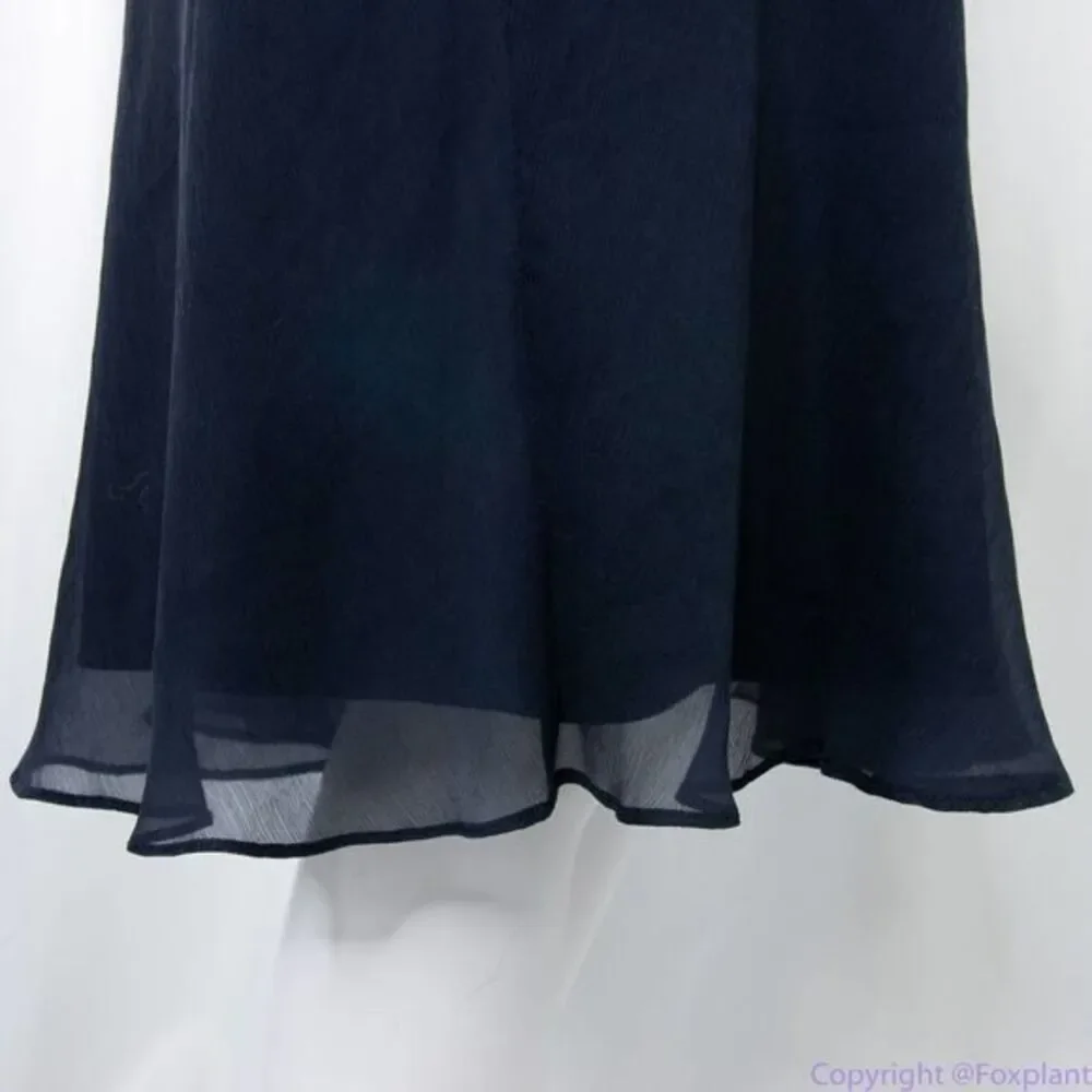 Jcrew 100% silk asymmetric hem V neck navy blue midi dress, size 2‎